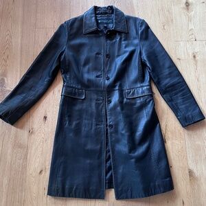Kenneth Cole Reaction black leather trench jacket, Size S
